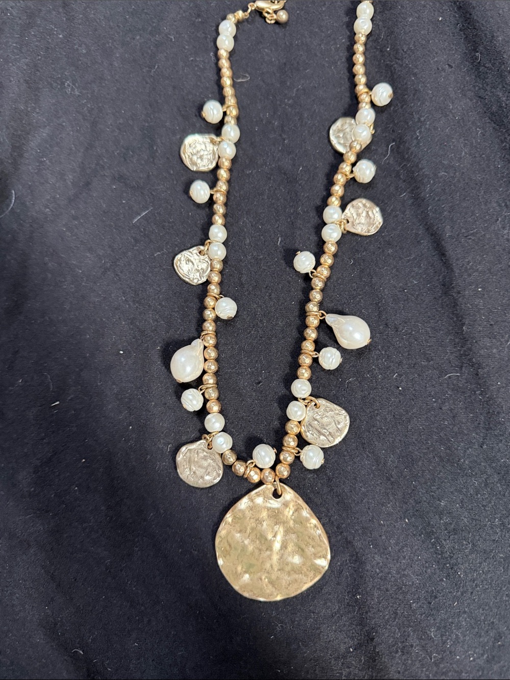 Chico's Gold-Tone Hammered Coin & Pearl Charm Necklace